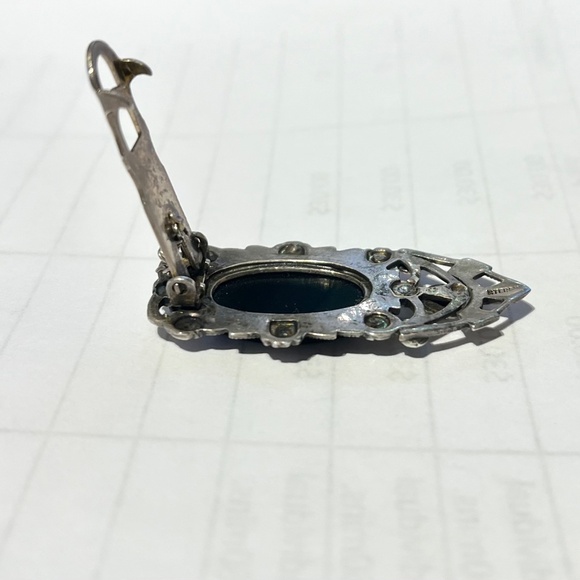 Vintage Antique Sterling Onyx Marcasite Dress Clip Art Deco - Picture 8 of 12